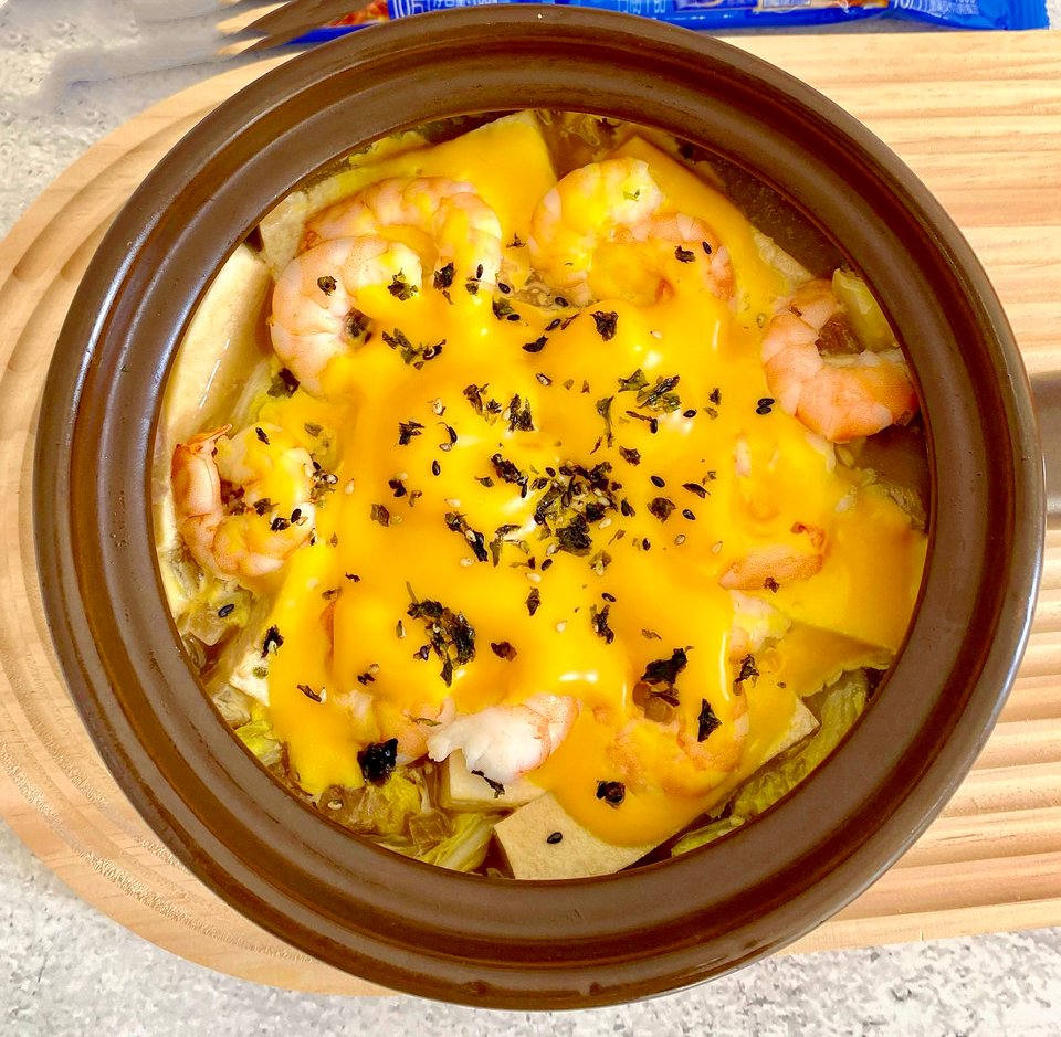 白菜豆腐芝士虾仁锅